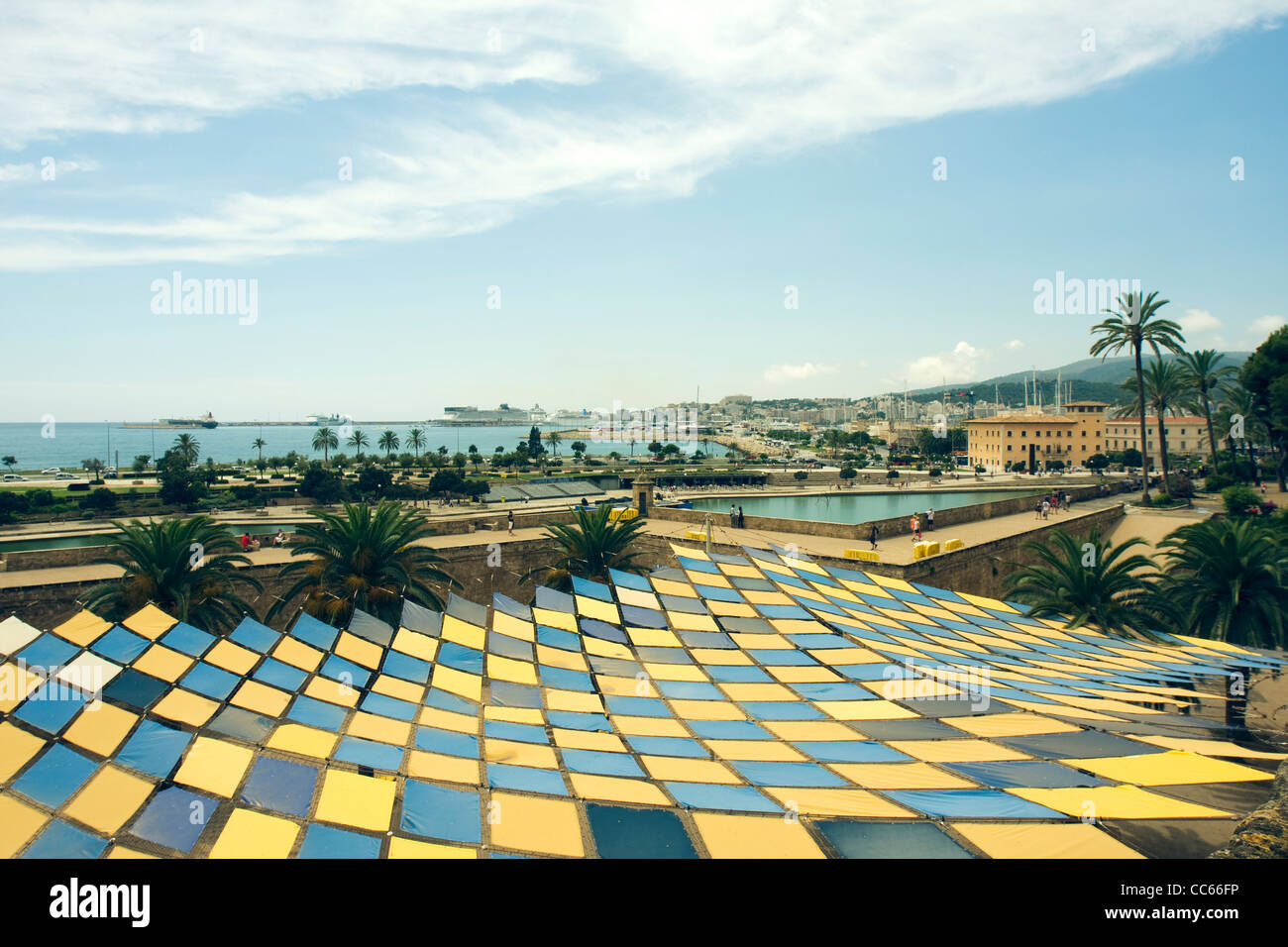 Pattern Roof and view to Parc de la Mar Lake Palma de Mallorca, Majorca, Spain Stock Photo