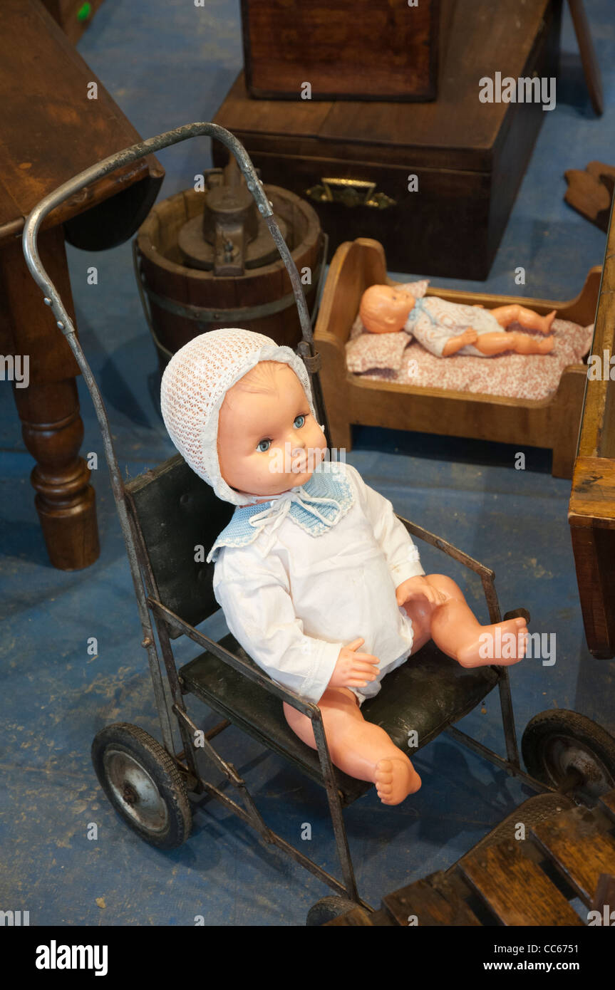 Vintage somewhat scary puppet toys at an antique shop, Spain Stock