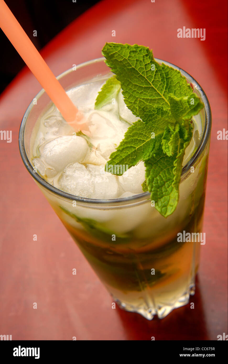 mahito refreshing cocktail with ice, gin, lemon juice and mint Stock Photo