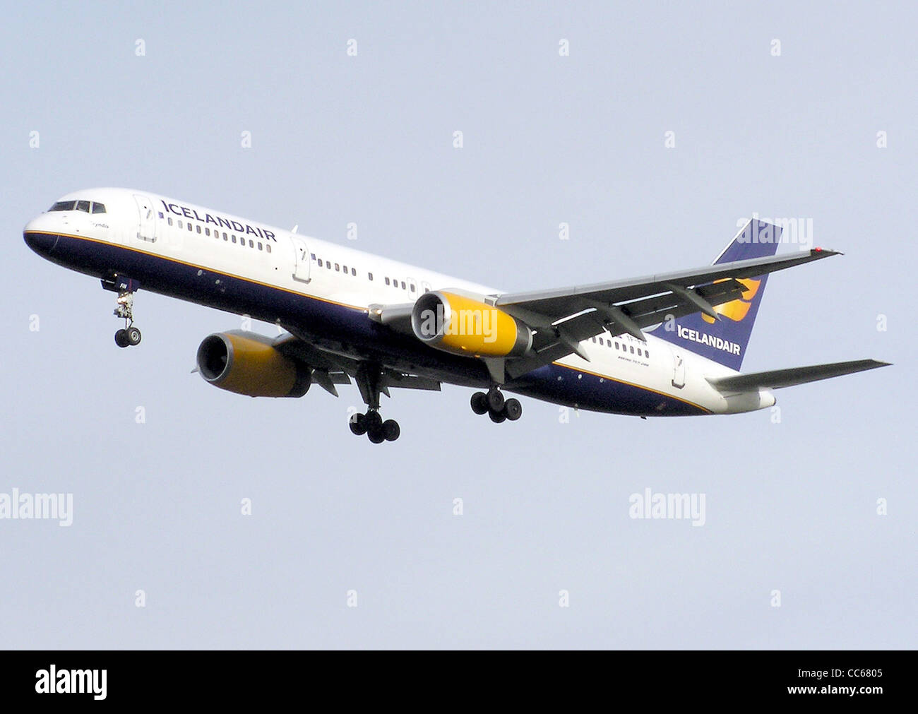 Icelandair Boeing 757-200 (TF-FIN), named 'Bryndis', landing at London Heathrow Airport, England. Stock Photo