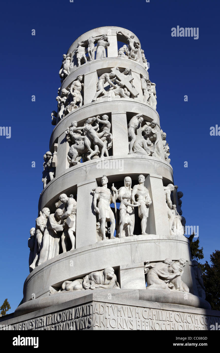 Monumental column at Monumental Cemetery, Milan, Italy Stock Photo