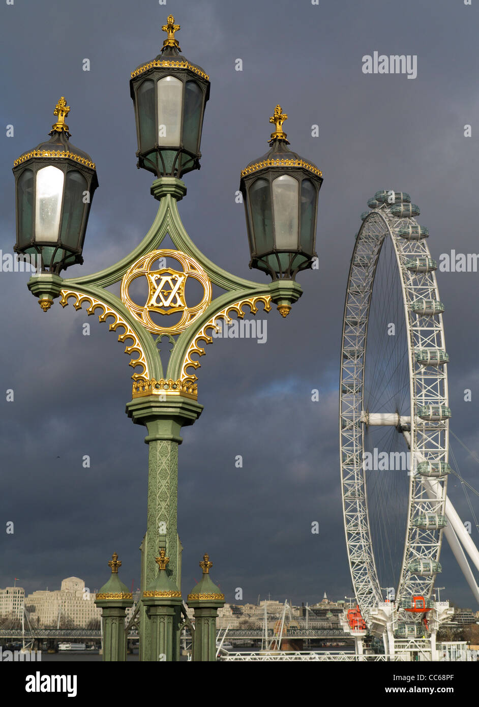 Victorian Lantern and London Eye- dusk 2 Stock Photo