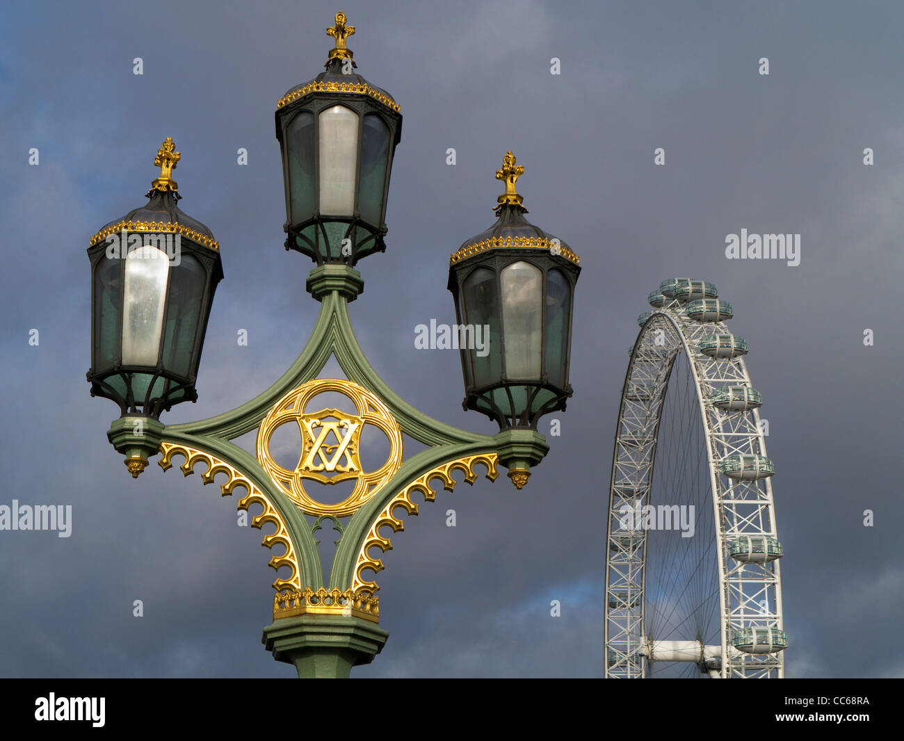Victorian Lantern and London Eye- dusk Stock Photo