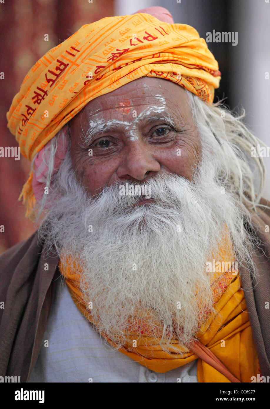 Portrait of a sadhu, a Hindu holy man, dressing traditional clothes ...