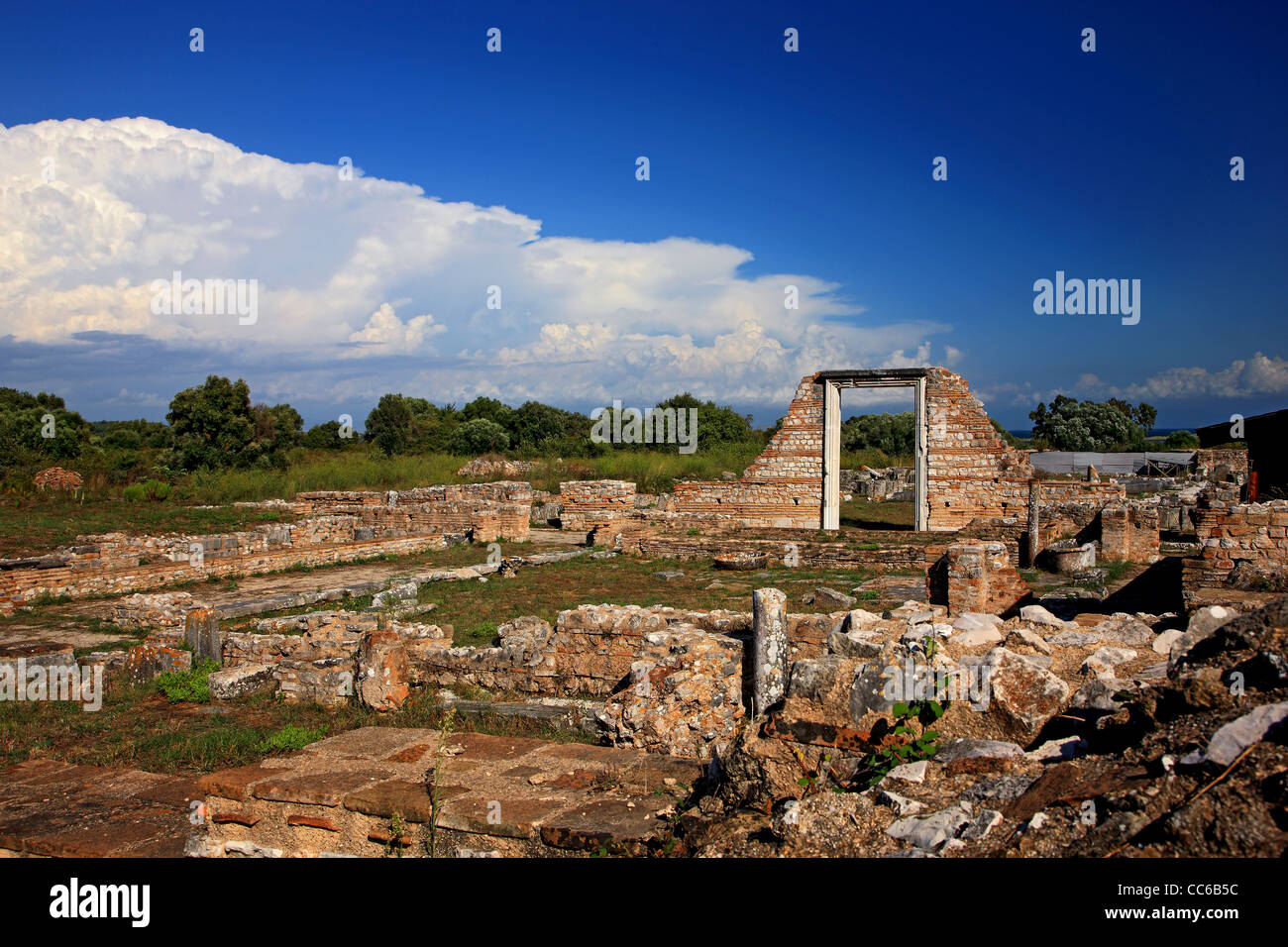 The remains of the Basilica B' (also know as 'Alkisonos'-5th/6th century) in Ancient Nikopolis, close to Preveza, Epirus, Greece Stock Photo