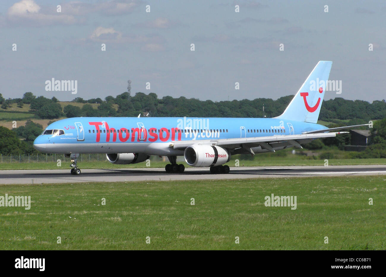 Thomsonfly Boeing 757-200 taxiing at Bristol International Airport, Bristol, England. Stock Photo