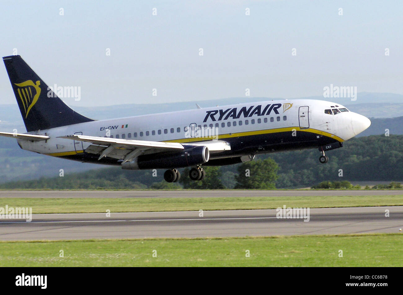 Ryanair Boeing 737-200 landing at Bristol International Airport, Bristol, England. Stock Photo