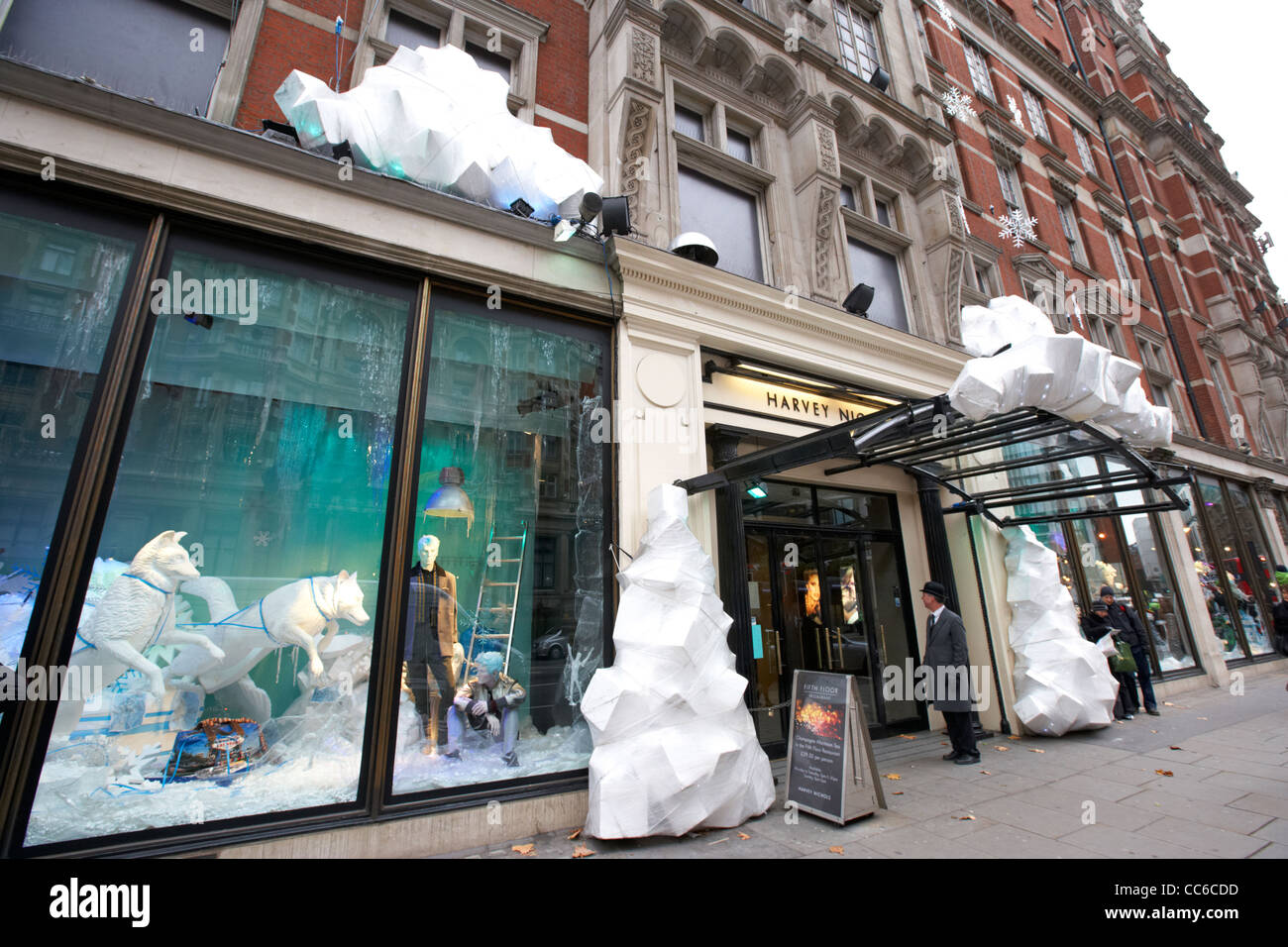 harvey nichols department store with christmas window displays in