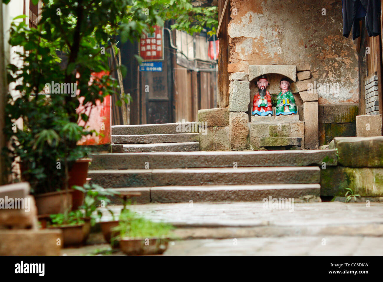 Shrine with two Buddha statues, Fubao Ancient Town, Luzhou, Sichuan