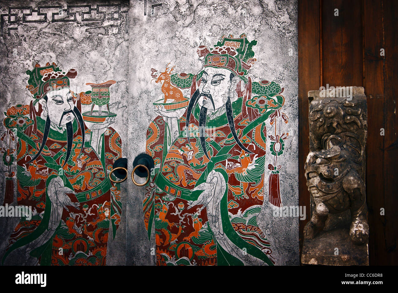 Door painted with door god, Jinli Street, Chengdu, Sichuan , China Stock Photo