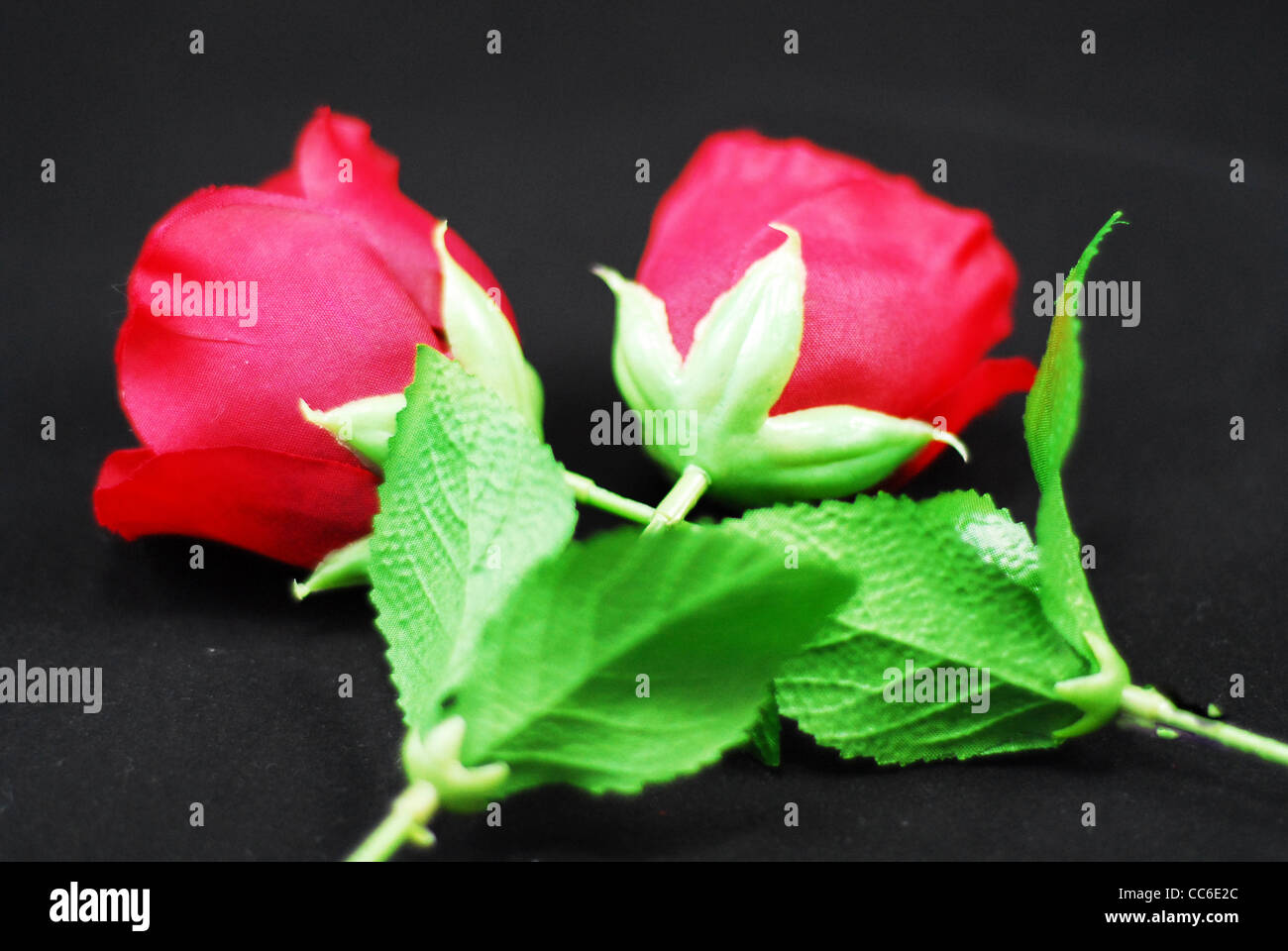 crossed red silk valentine roses on black background Stock Photo - Alamy