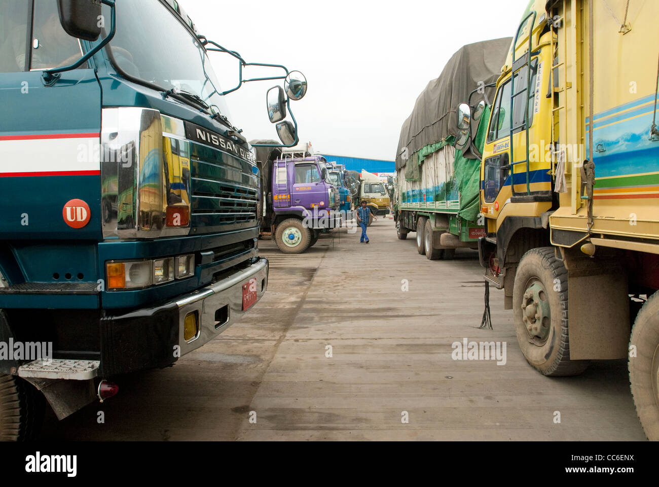 Truck parking area, Dehong, Yunnan , China Stock Photo