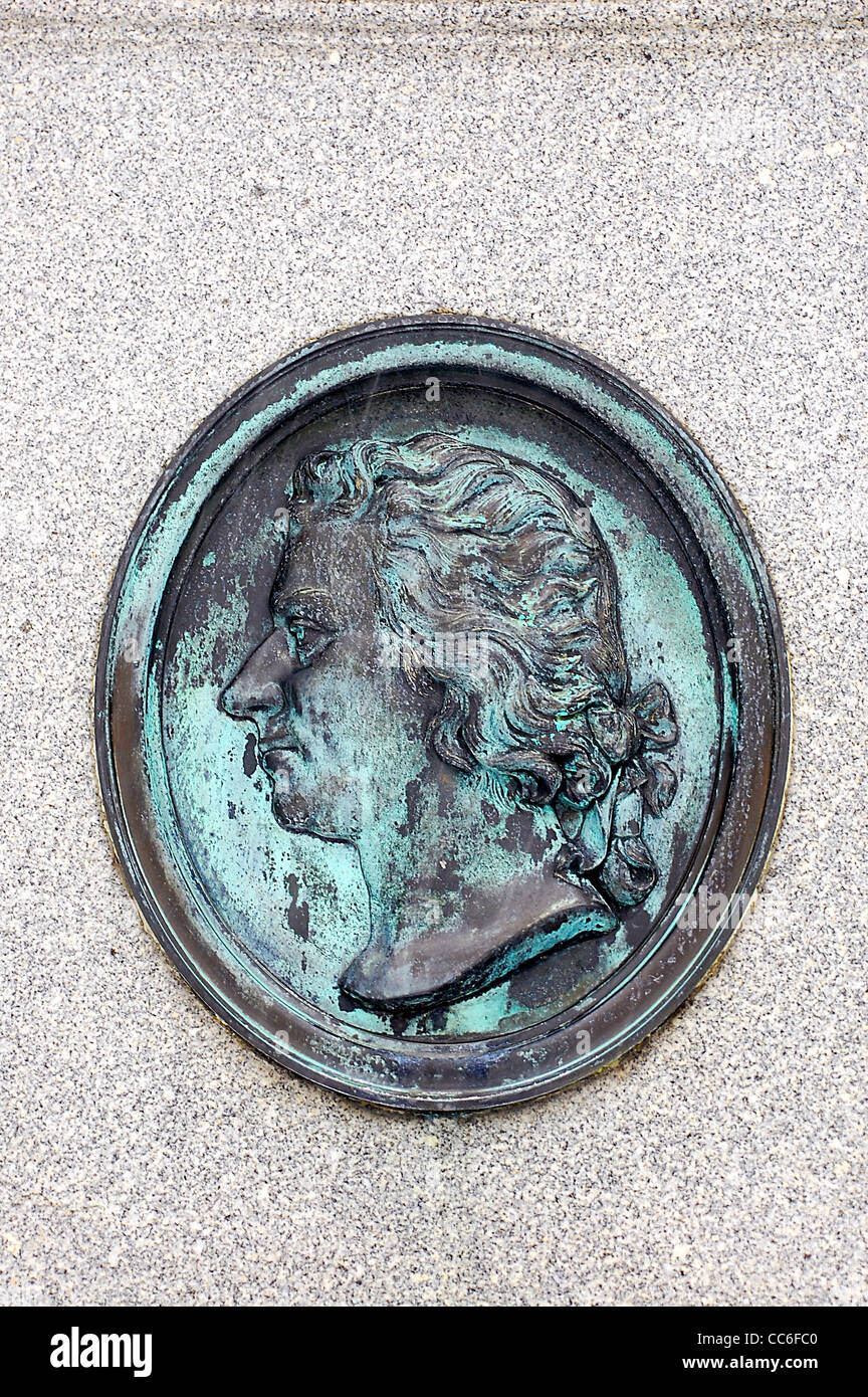 Wolfgang Amadeus Mozart's Grave carved with his portrait, Zentralfriedhof, Vienna, Austria Stock Photo