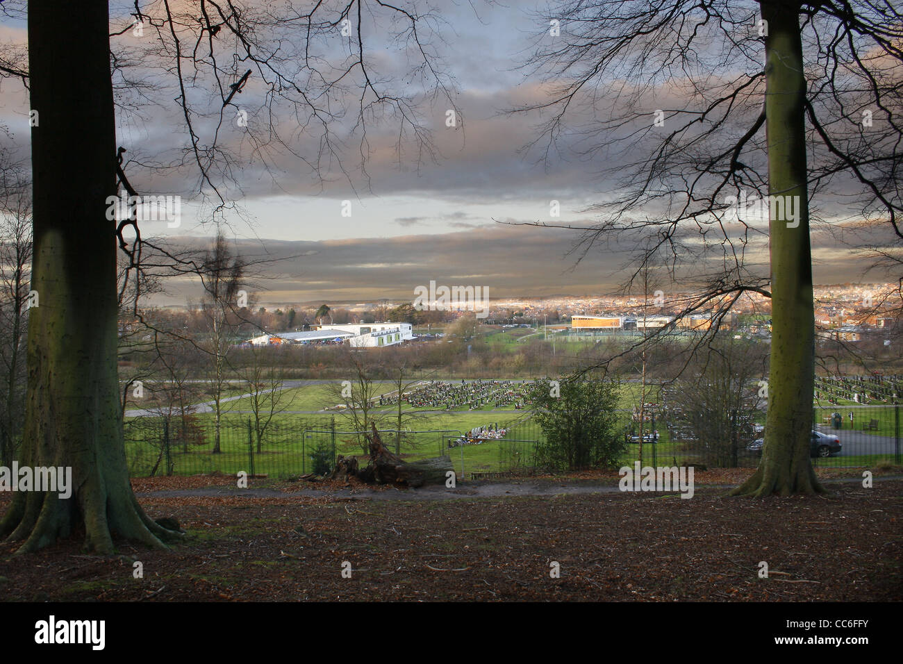 view of worksop town from forest near Sparken Hill, Worksop, Notts, England, UK Stock Photo