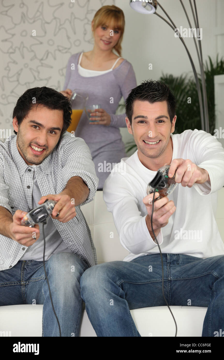 men playing video games Stock Photo Alamy