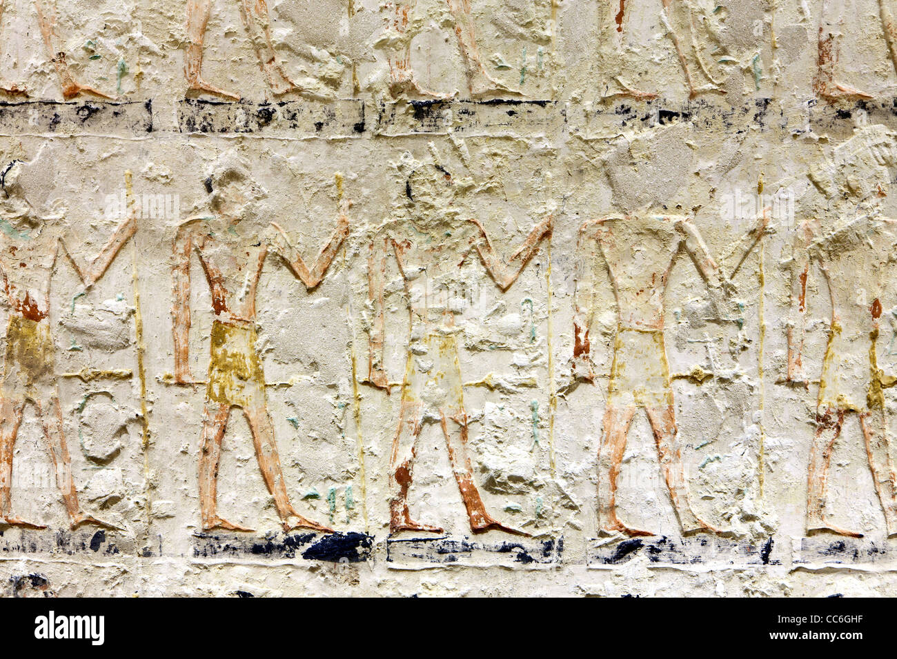Reliefs in the Old Kingdom tomb of Ni Ankh Pepy Kem at Meir , North West of Asyut in Middle Egypt Stock Photo