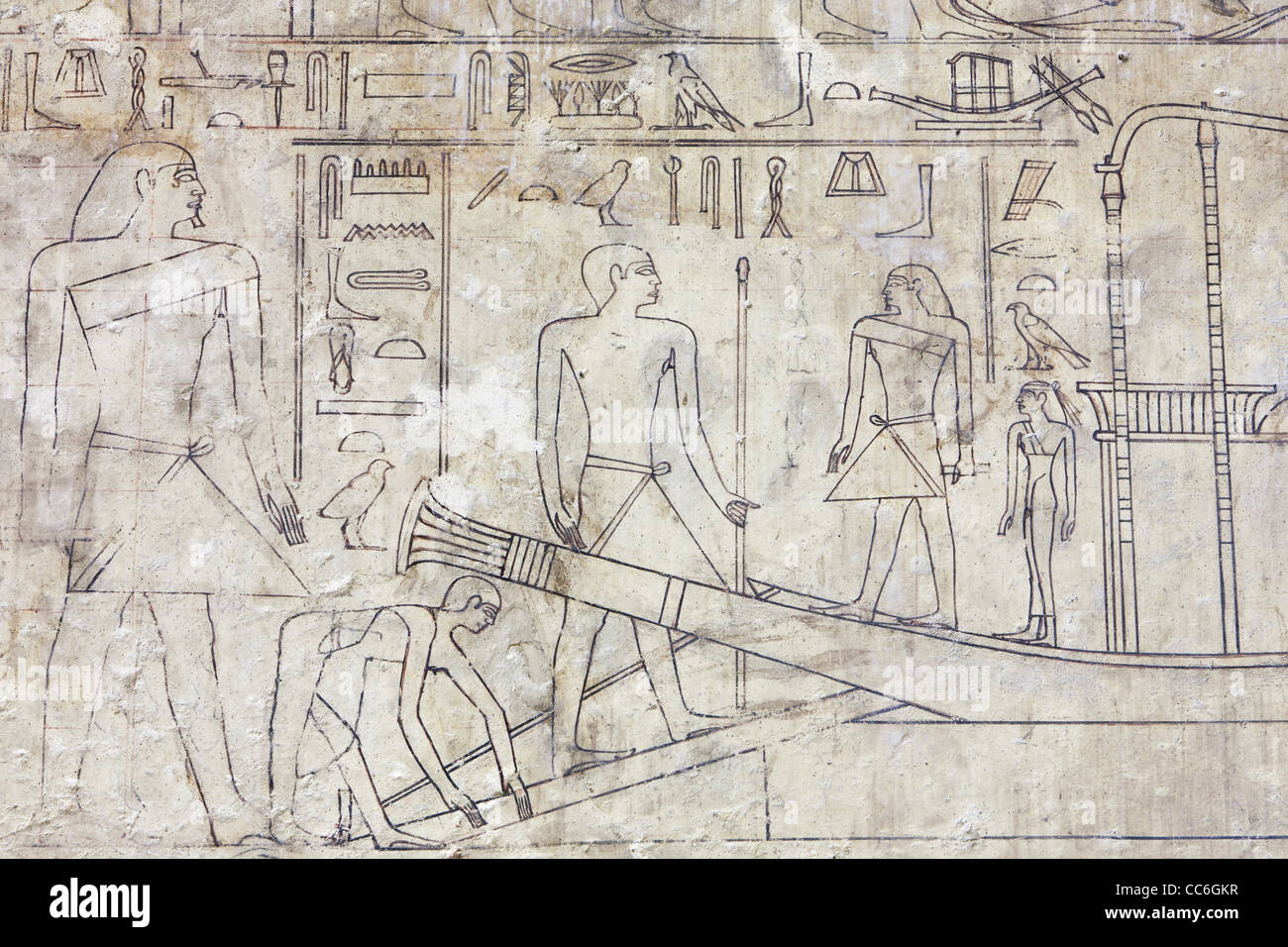 Line drawings in the Old Kingdom tomb of Ni Ankh Pepy  Kem at Meir , North West of Asyut in Middle Egypt Stock Photo