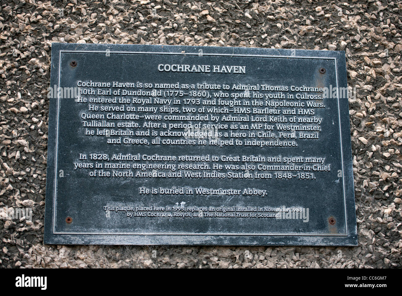 Cochrane Haven plaque outside a building in the Fife coastal town of Culross Stock Photo
