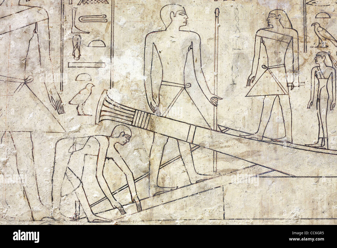 Line drawings in the Old Kingdom tomb of Ni Ankh Pepy Kem at Meir , North West of Asyut in Middle Egypt Stock Photo