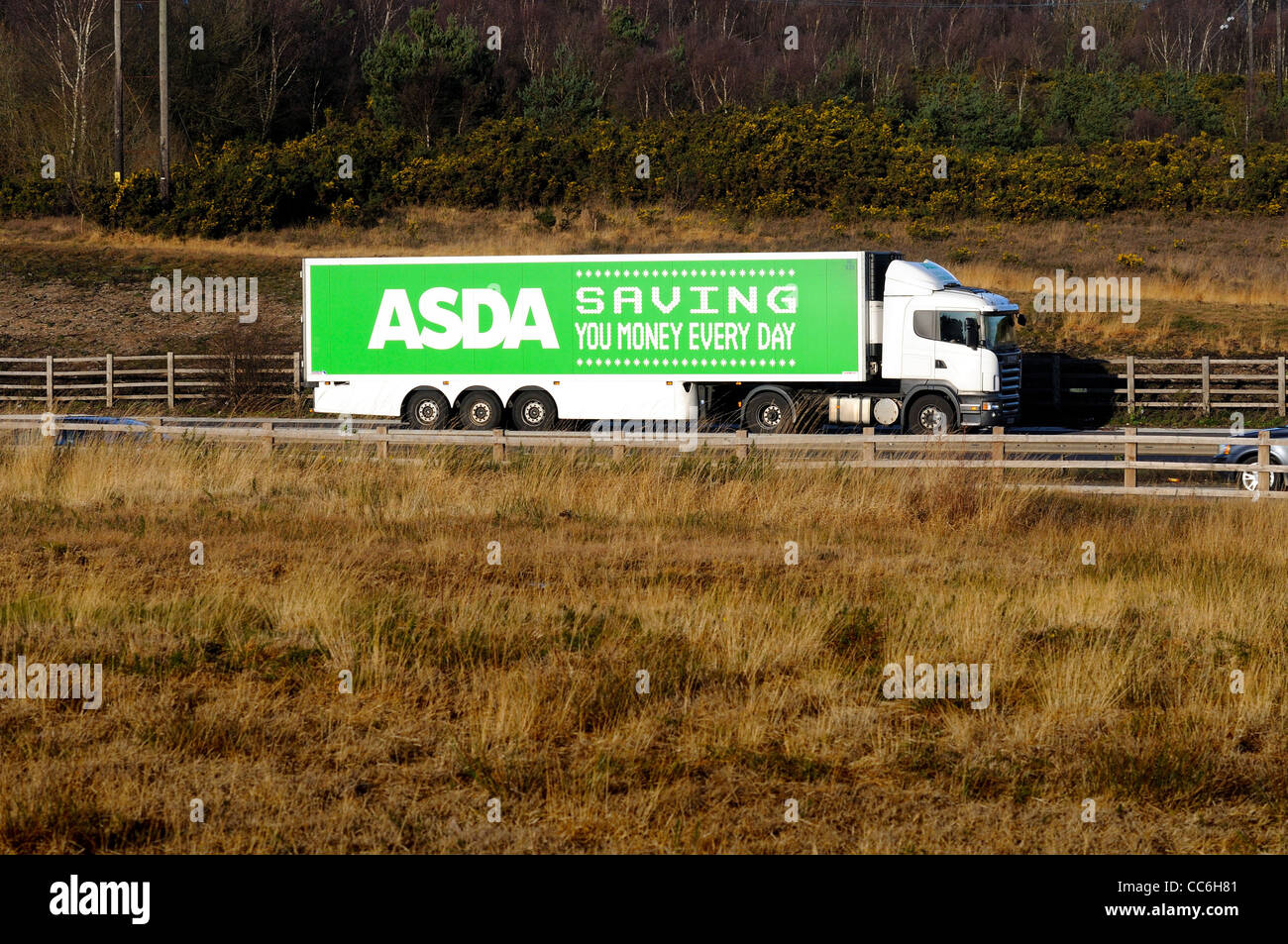 Asda supermarket delivery lorry on M3 motorway Stock Photo