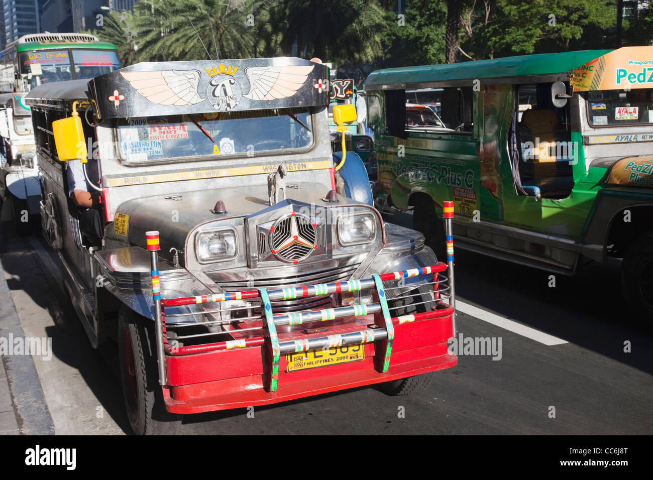 Philippines, Manila, Makati City, Ayala Avenue, Jeepneys Stock Photo