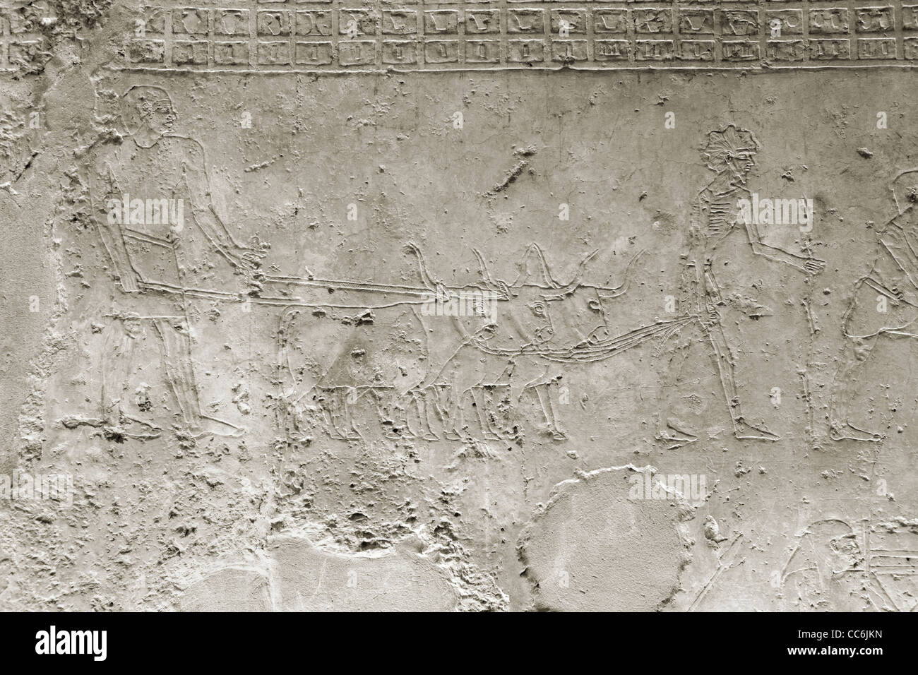 Reliefs in the Middle Kingdom tomb of Ukh Hotep Son of Senbi at Meir , North West of Asyut in Middle Egypt Stock Photo