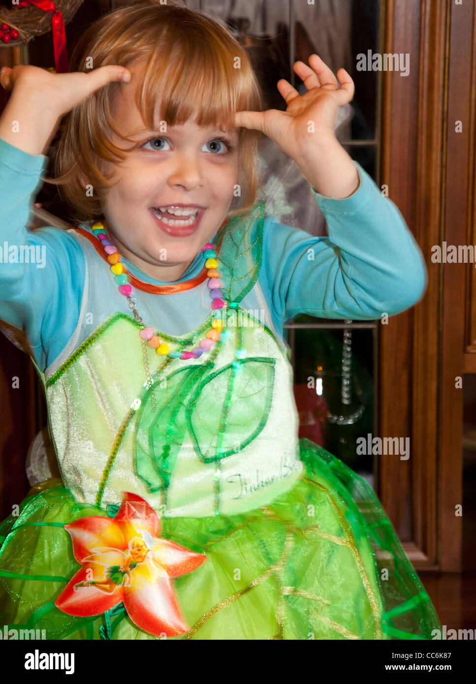 Child dressed in Tinker Bell outfit Stock Photo