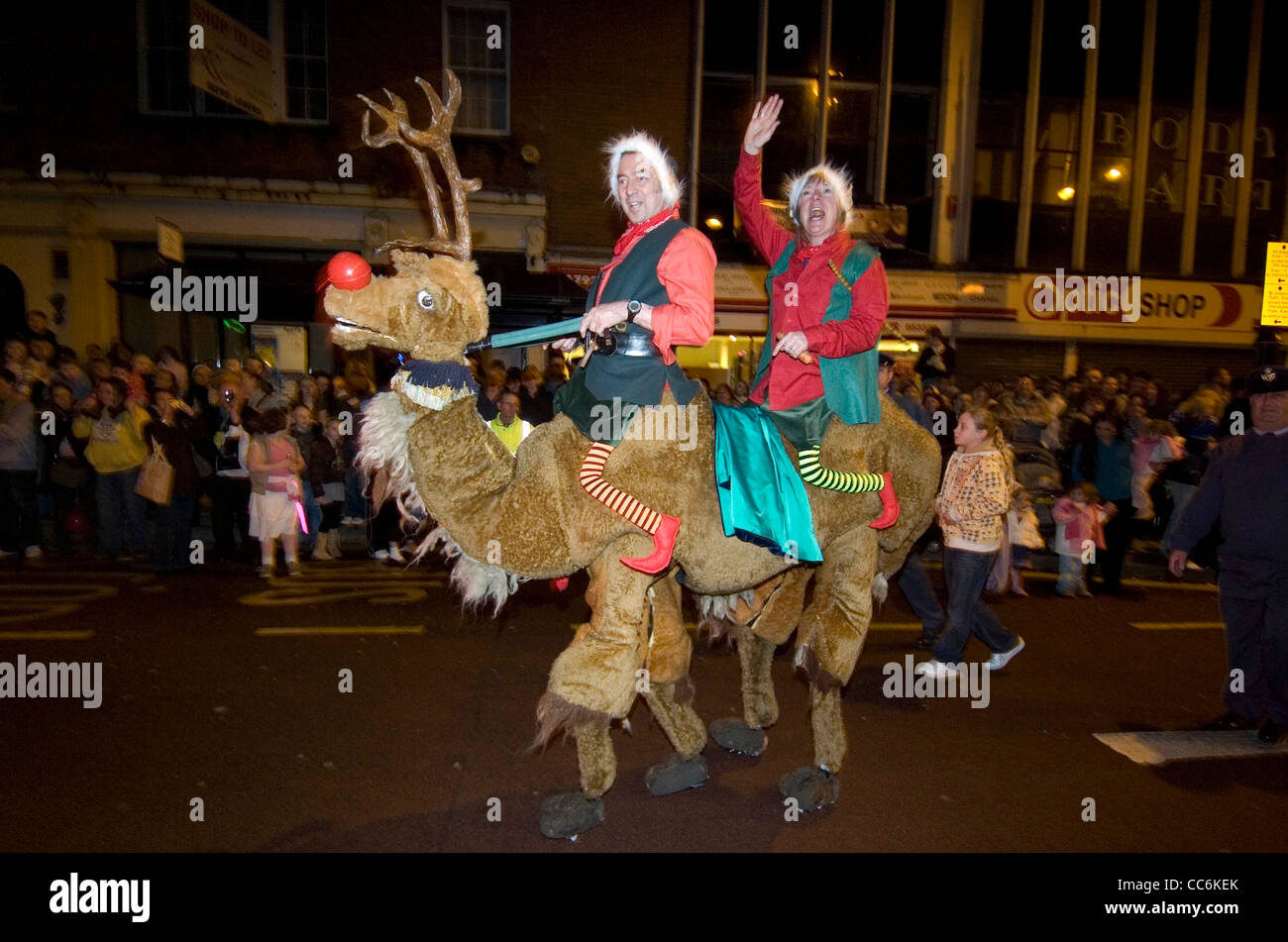 Swansea Christmas Parade 2022 Date Couple Riding A Pantomime Reindeer During The Christmas Parade Through  Swansea City Centre Stock Photo - Alamy