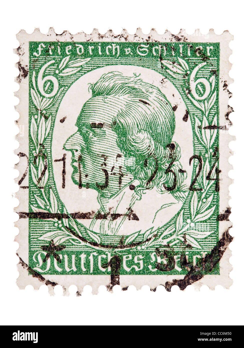 Postage stamp: German Empire, Friedrich von Schiller, 1934, 6 pfennig,  stamped Stock Photo - Alamy