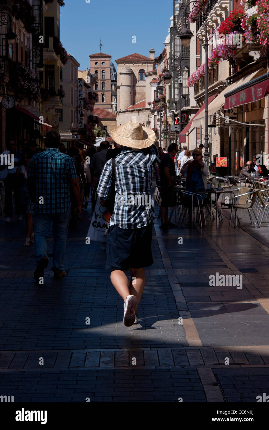 tourist in the 'Calle Ancha' (large street) in the city of Leon in the north of Spain Stock Photo