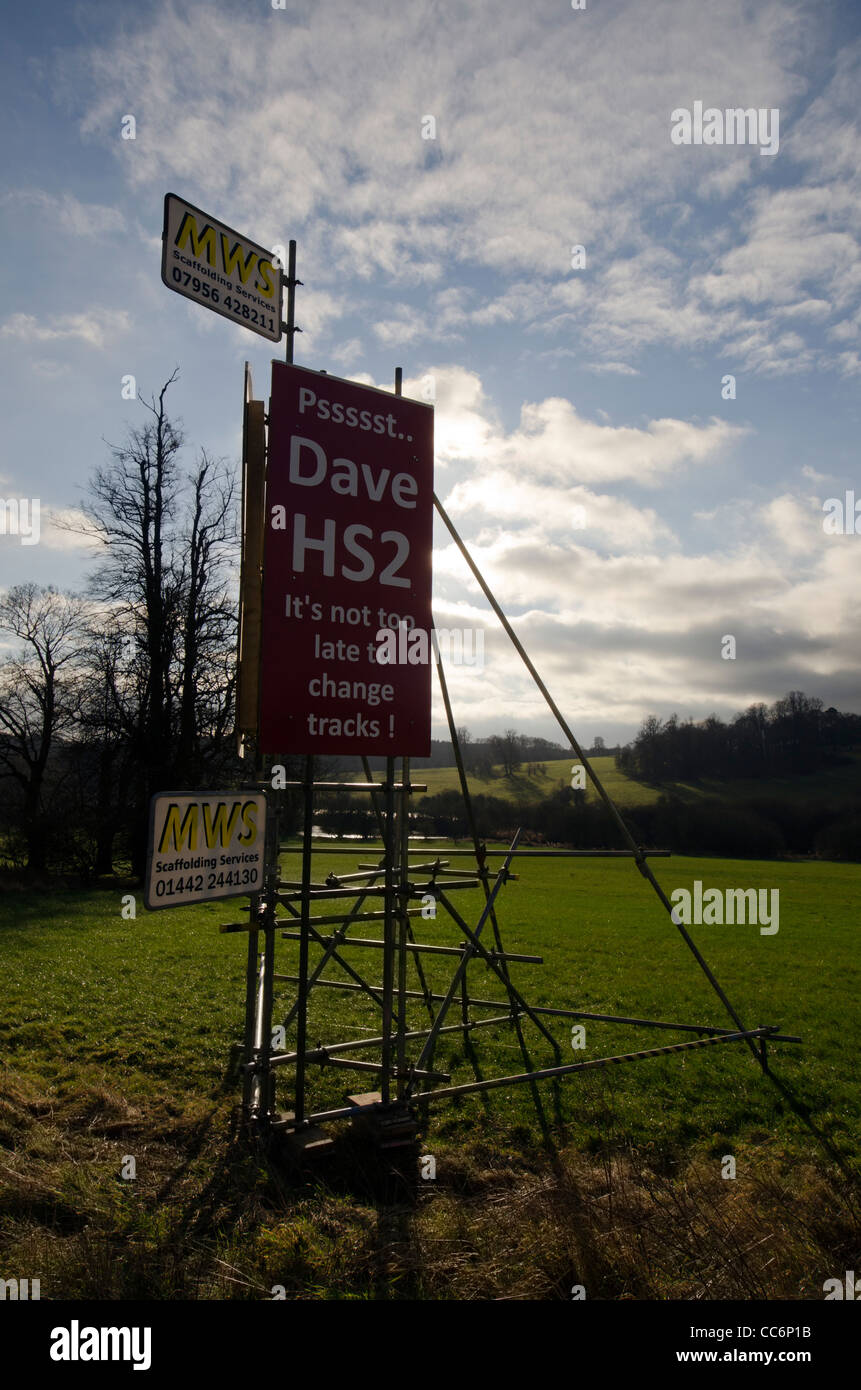 say no to HS2 protest roadside sign. Stock Photo