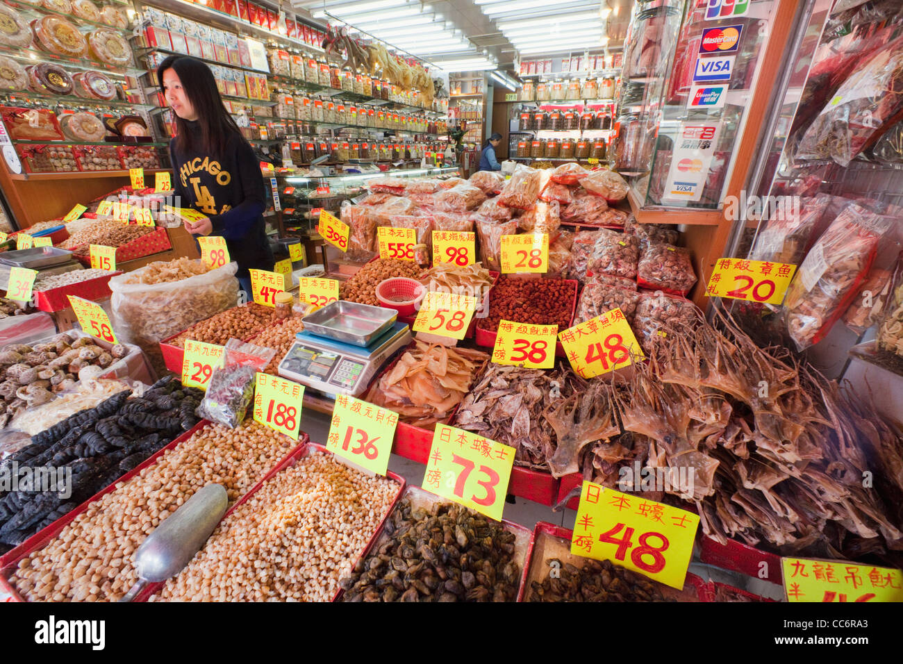 China, Hong Kong, Sheung Wan, Typical Dried Seafood Goods Store Stock