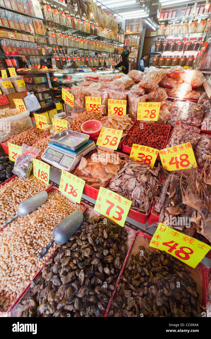 China, Hong Kong, Sheung Wan, Typical Dried Seafood Goods Store Stock
