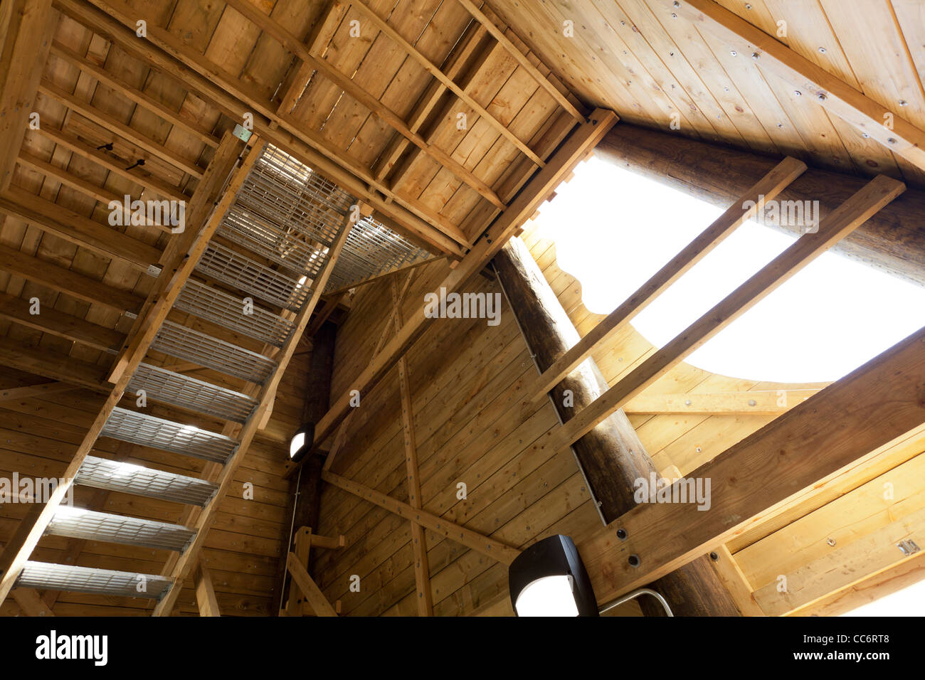 internal staircase to climbing tower at Runways End Outdoor Activity Centre, Farnborough Stock Photo