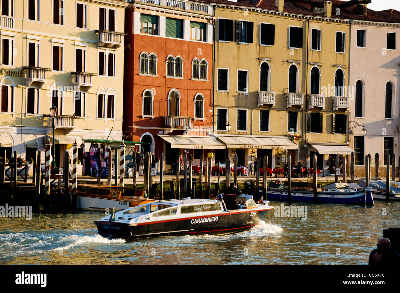 Carabinieri Italian paramilitary police boat on patrol on Grand Canal in Venice Stock Photo