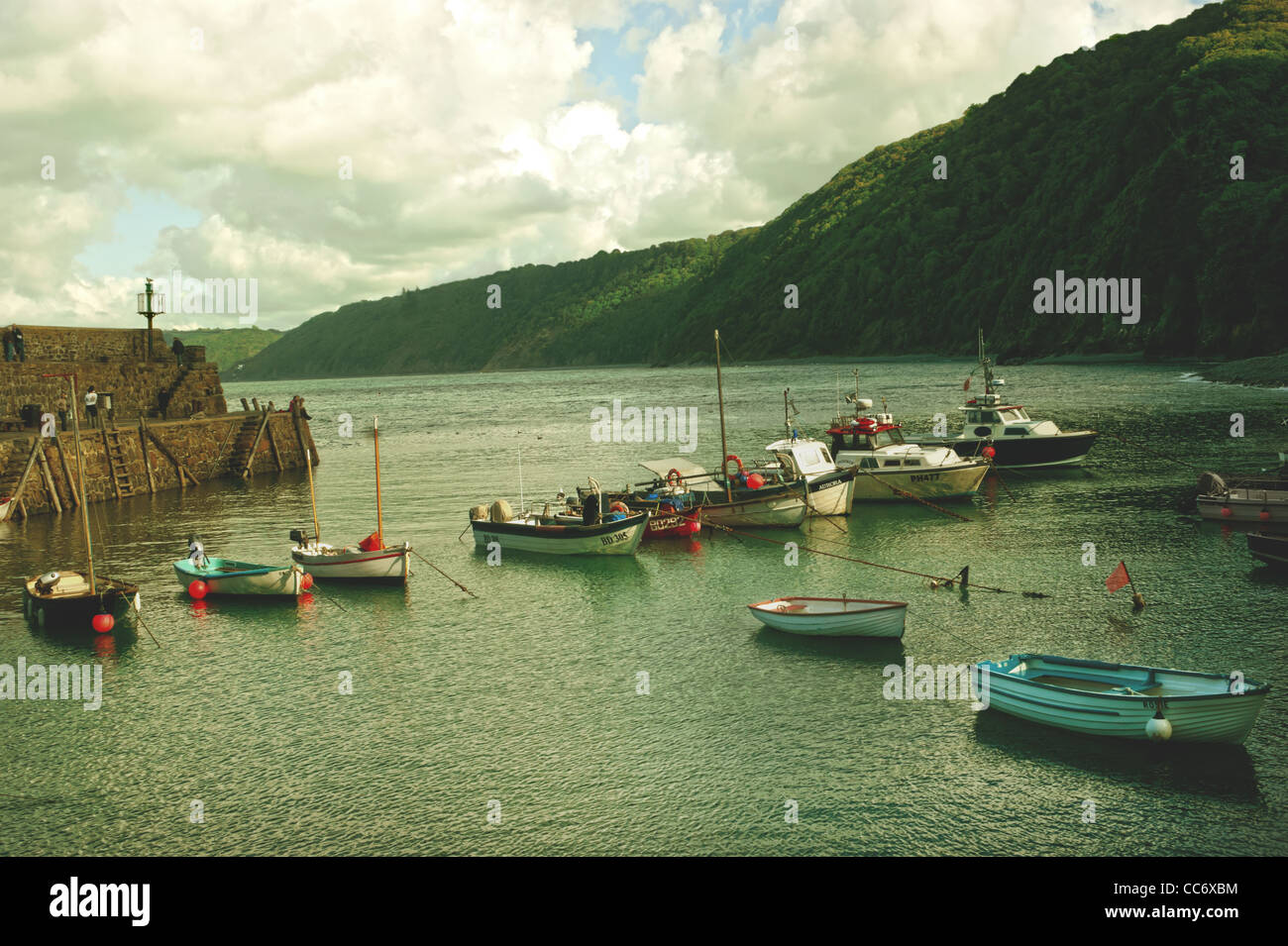 Cove at the medieval fishing village that is Clovelly on the south west coast of England. Summer 2011. Stock Photo
