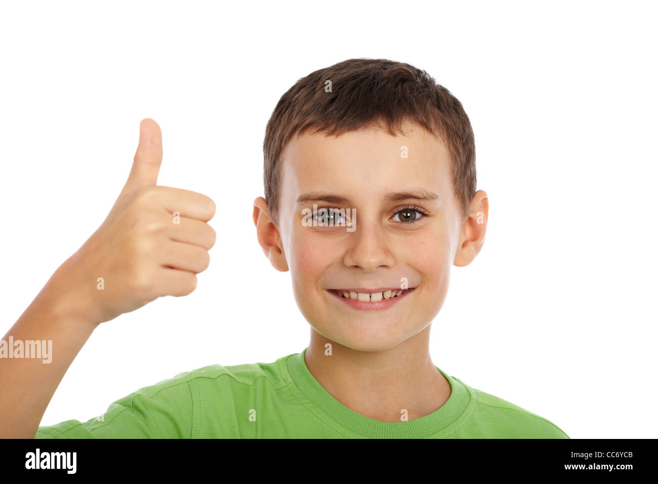 Cute kid making thumbs up isolated on white background Stock Photo - Alamy