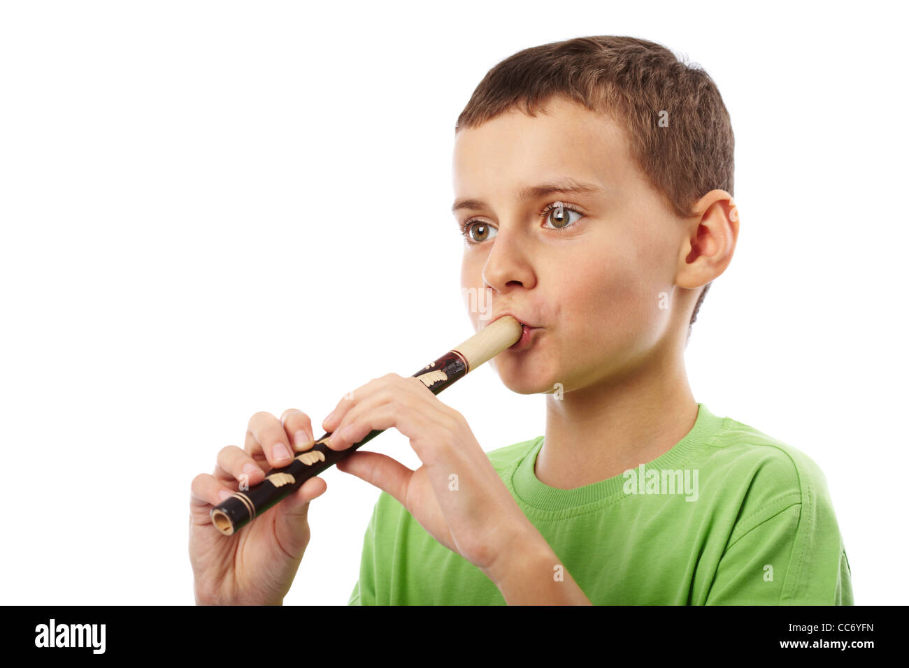 Boy playing the pipe, isolated on white background Stock Photo Alamy