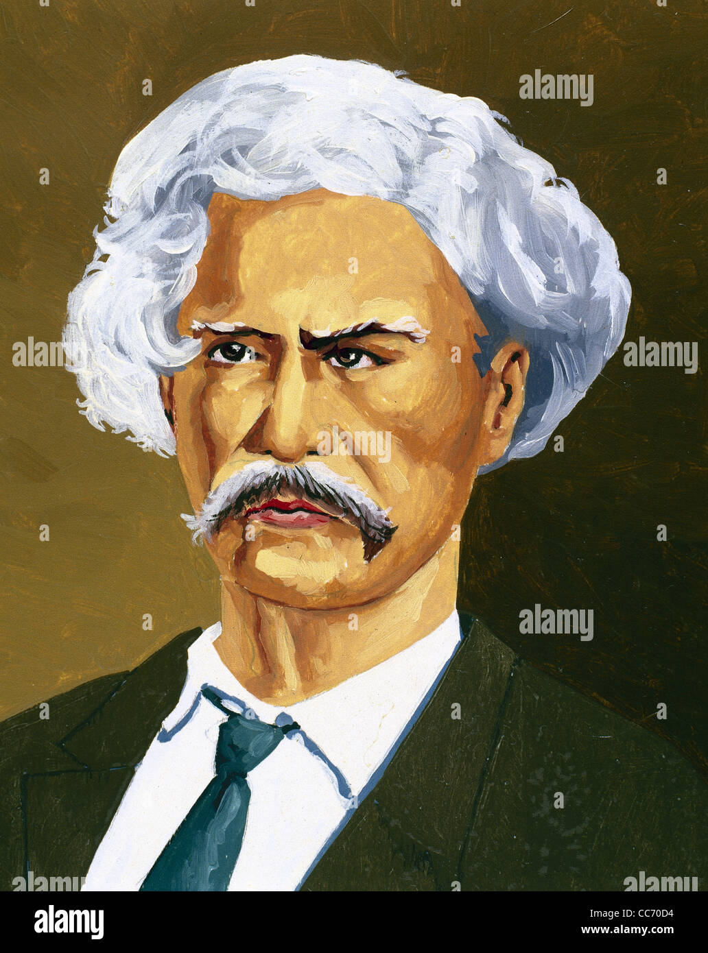 Mark Twain (1835-1910). American author and humorist. Portrait. Color drawing. Stock Photo