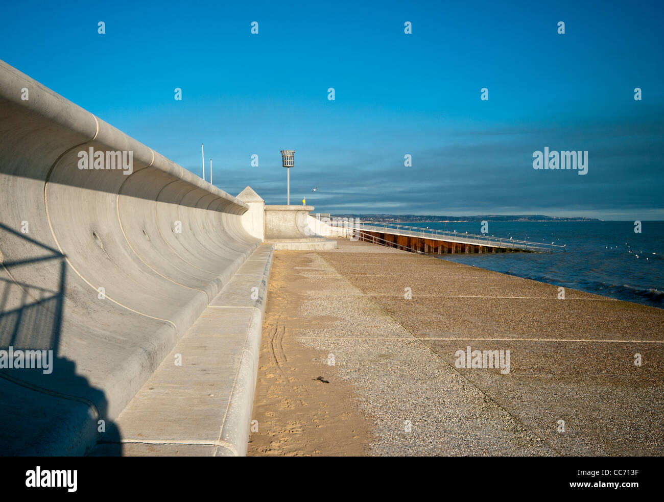 New Sea Wall Flood Defences Dymchurch Kent UK Modern Concrete Construction Stock Photo