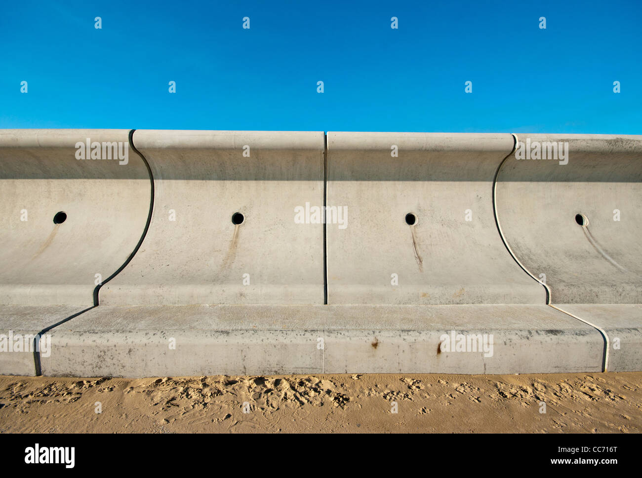 New Sea Wall Flood Defences Dymchurch Kent UK Modern Concrete Block