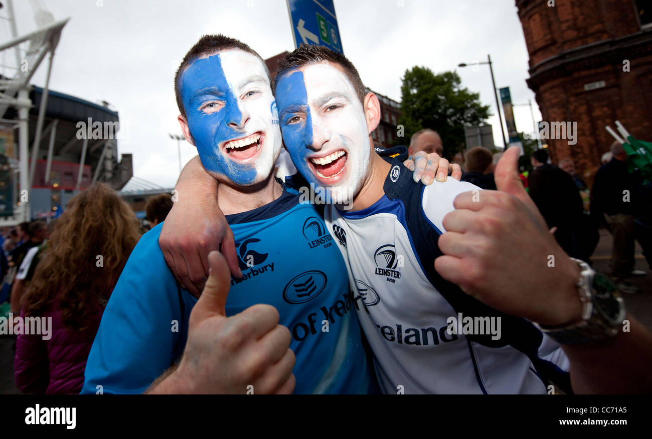 Leinster fans celebrate their side's win over Northampton to be crowned Heineken Cup Champions. Stock Photo