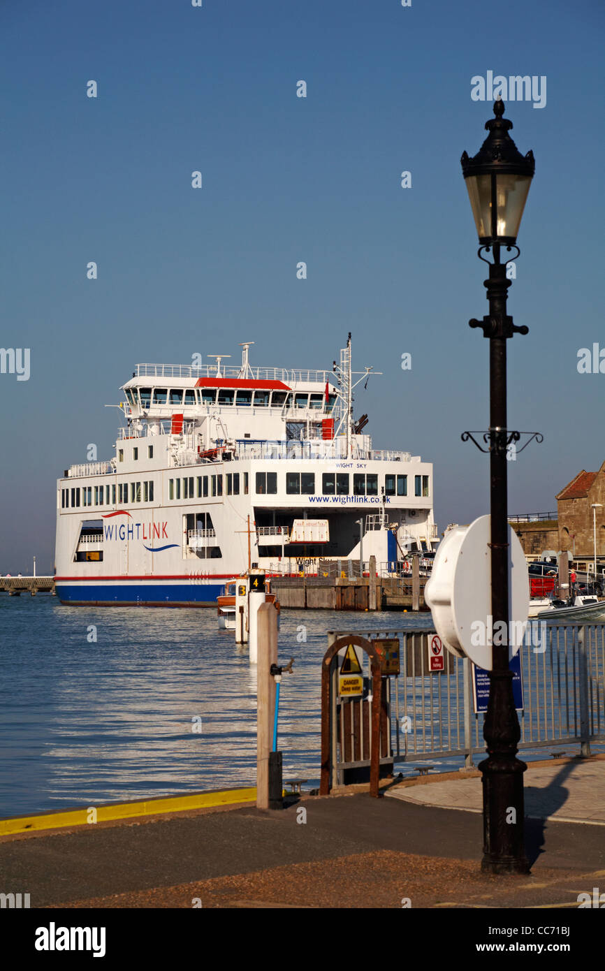 Wight Sky WightLink ferry, car ferry, unloading at Yarmouth, Isle of