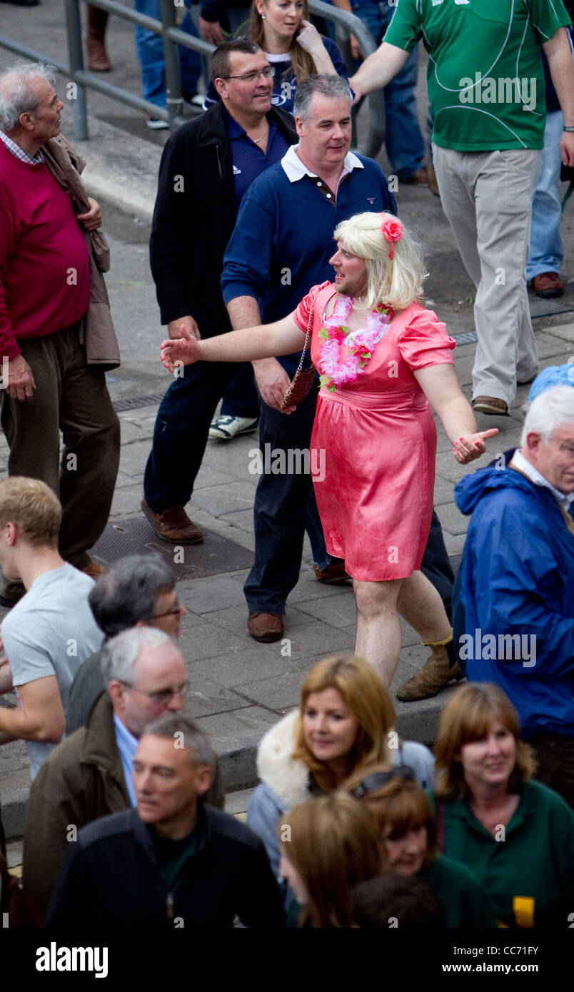 Leinster fans celebrate their side's win over Northampton to be crowned Heineken Cup Champions. Stock Photo