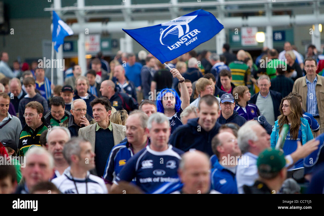 Leinster fans celebrate their side's win over Northampton to be crowned Heineken Cup Champions. Stock Photo