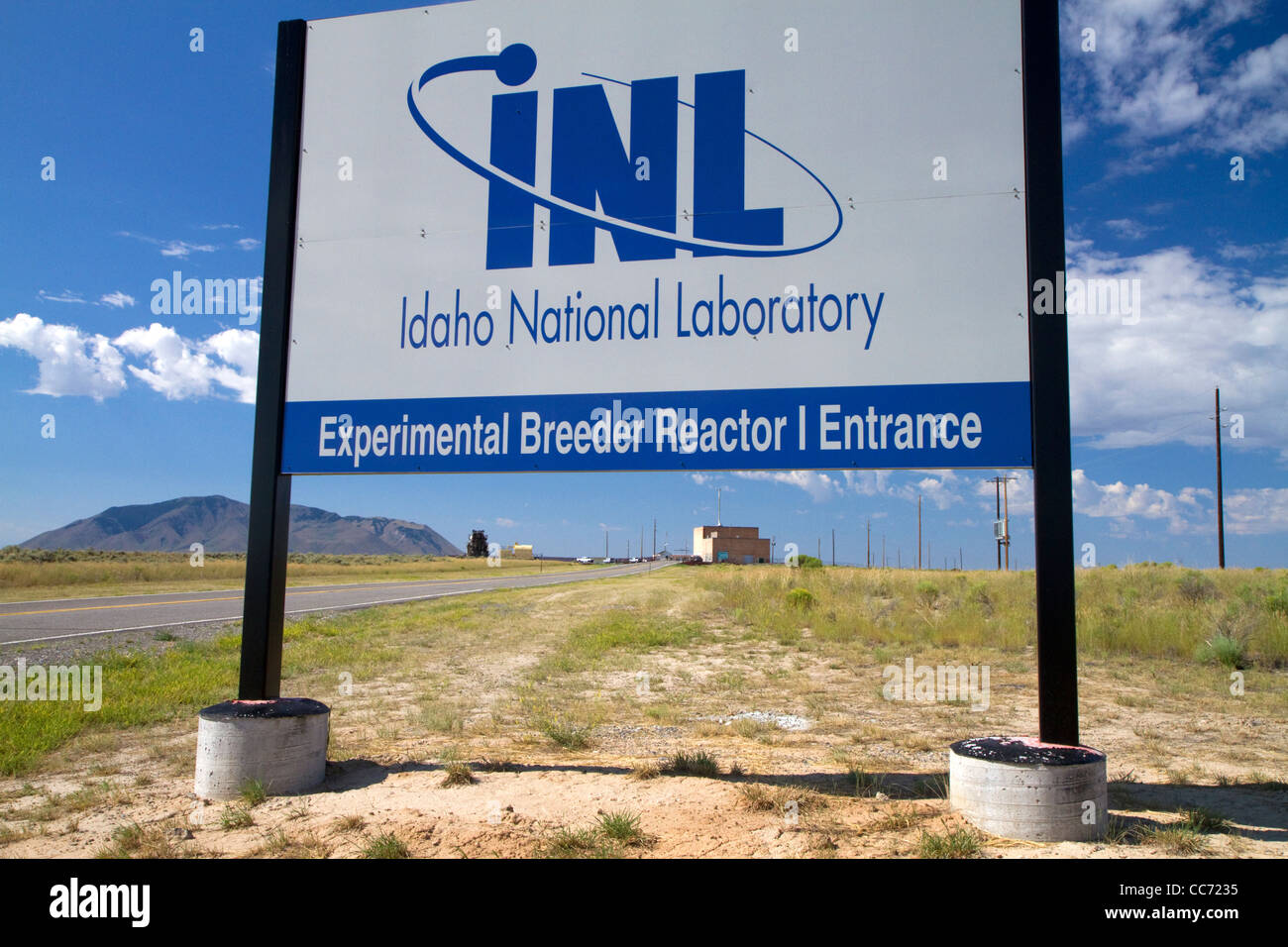 Idaho National Laboratory sign at the EBR-I decommissioned research nuclear reactor atomic museum located near Arco, Idaho, USA. Stock Photo