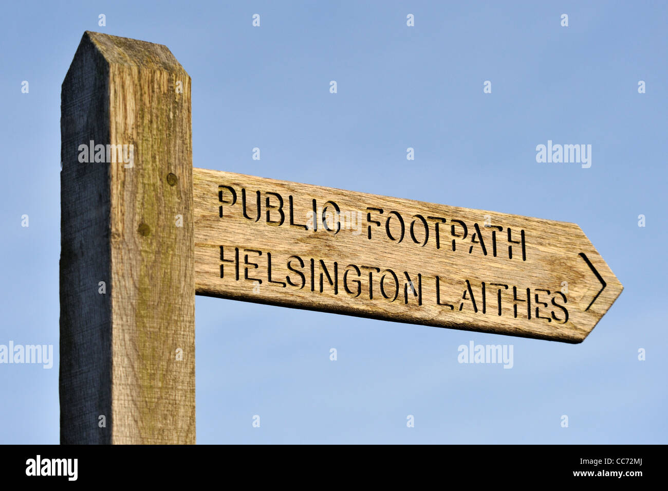 Public Footpath fingerpost. Helsington Laithes, Brigsteer Road, Kendal, Cumbria, England, United Kingdom, Europe. Stock Photo