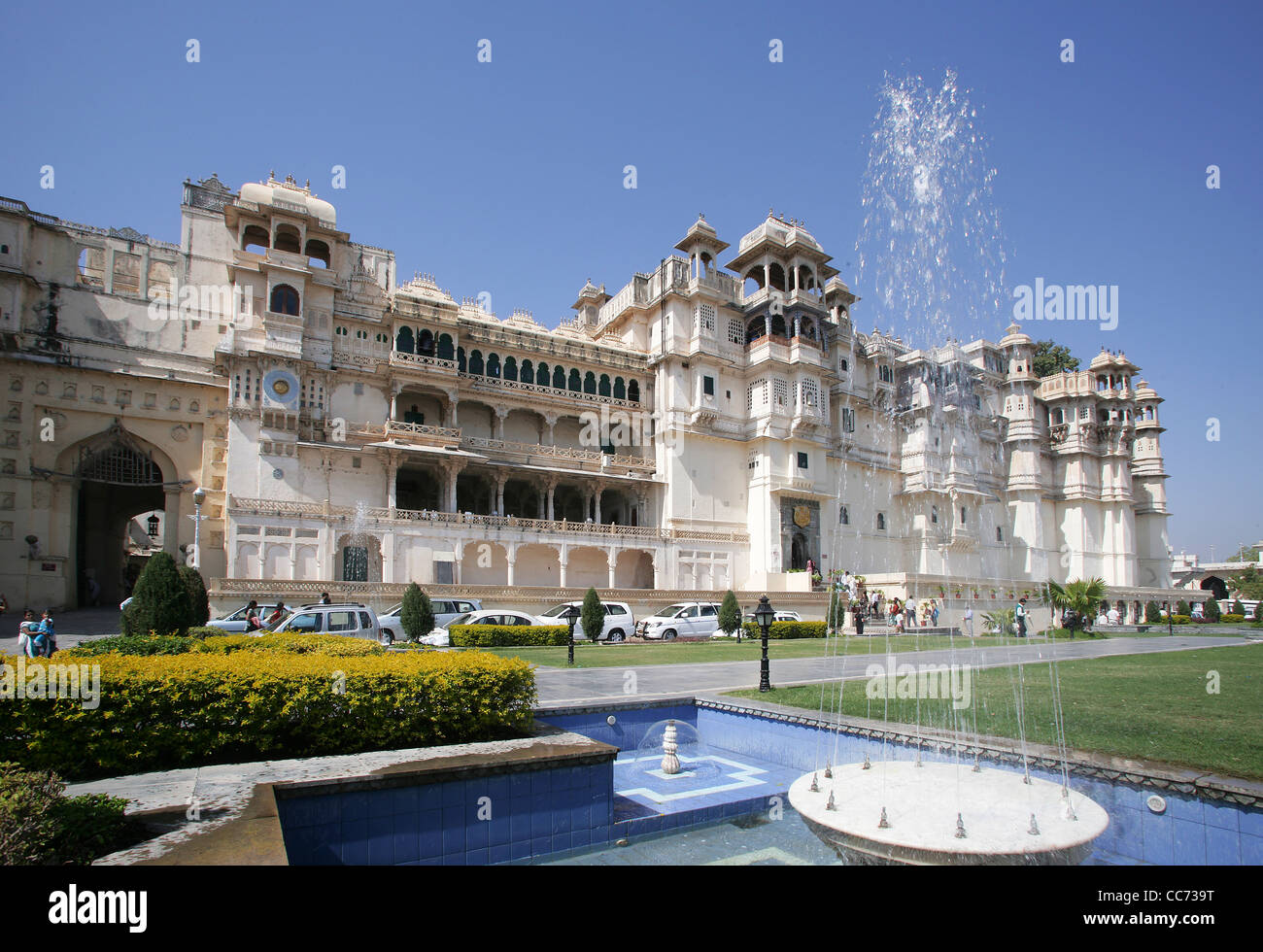 View of the City Palace of Udaipur, home of the Maharaja of Udaipur, a museum and a luxury hotel, Rajasthan, India Stock Photo