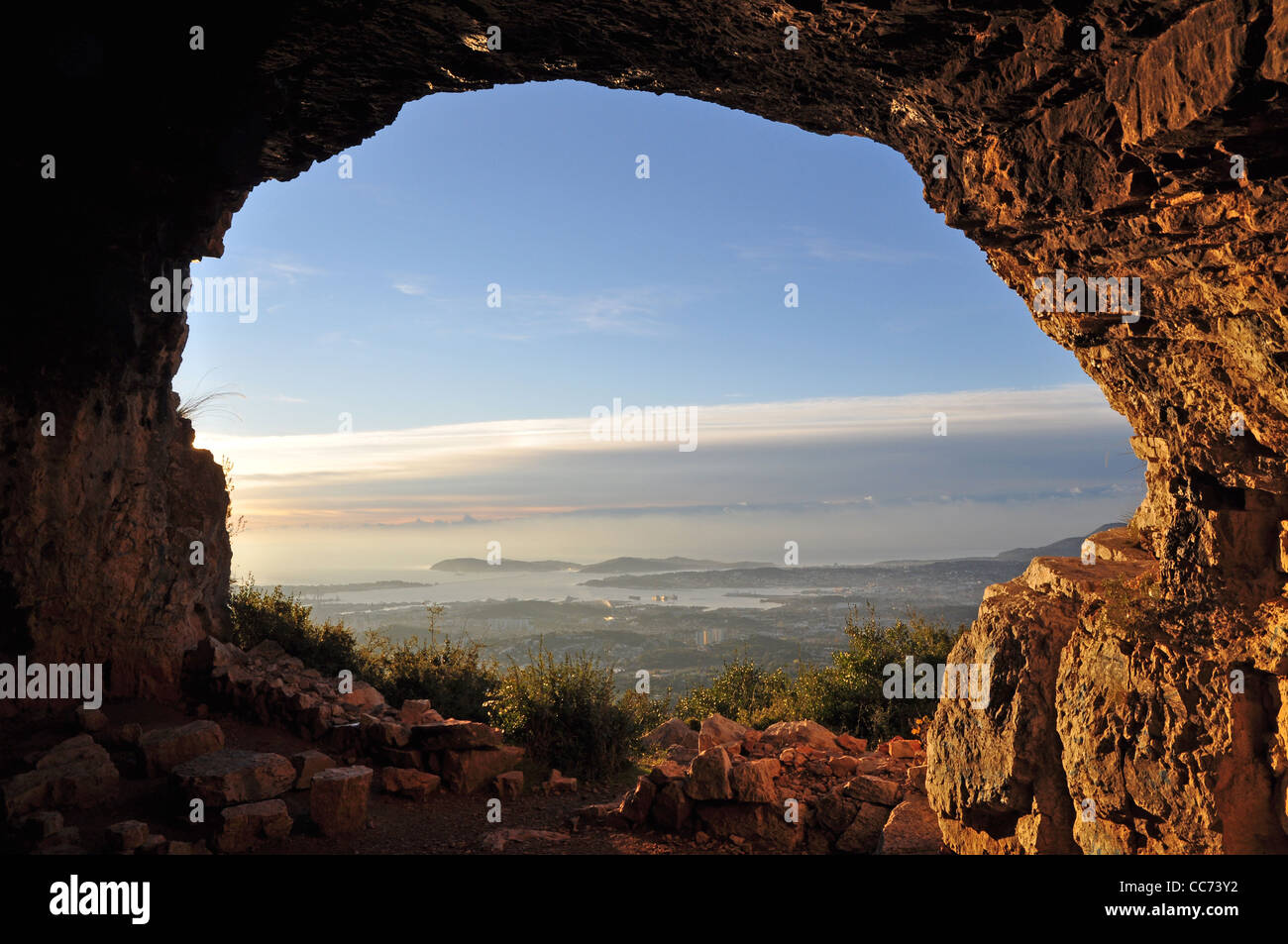 Rade of Toulon from a cave in the hill Stock Photo