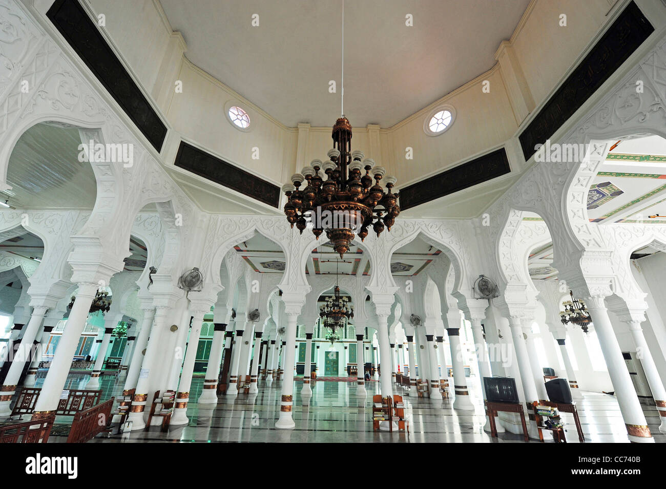Indonesia, Sumatra, Banda Aceh, inside the Baiturrahman Grand Mosque (Mesjid Raya Baiturrahman) Stock Photo